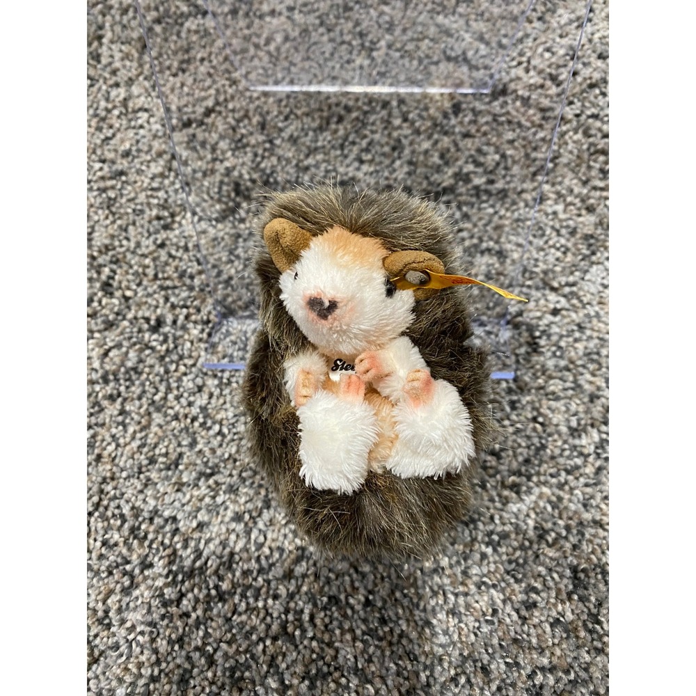 Steiff Joggi Hedgehog Plush Stuffed Animal Brown Cream 070624 Button in Ear Tag